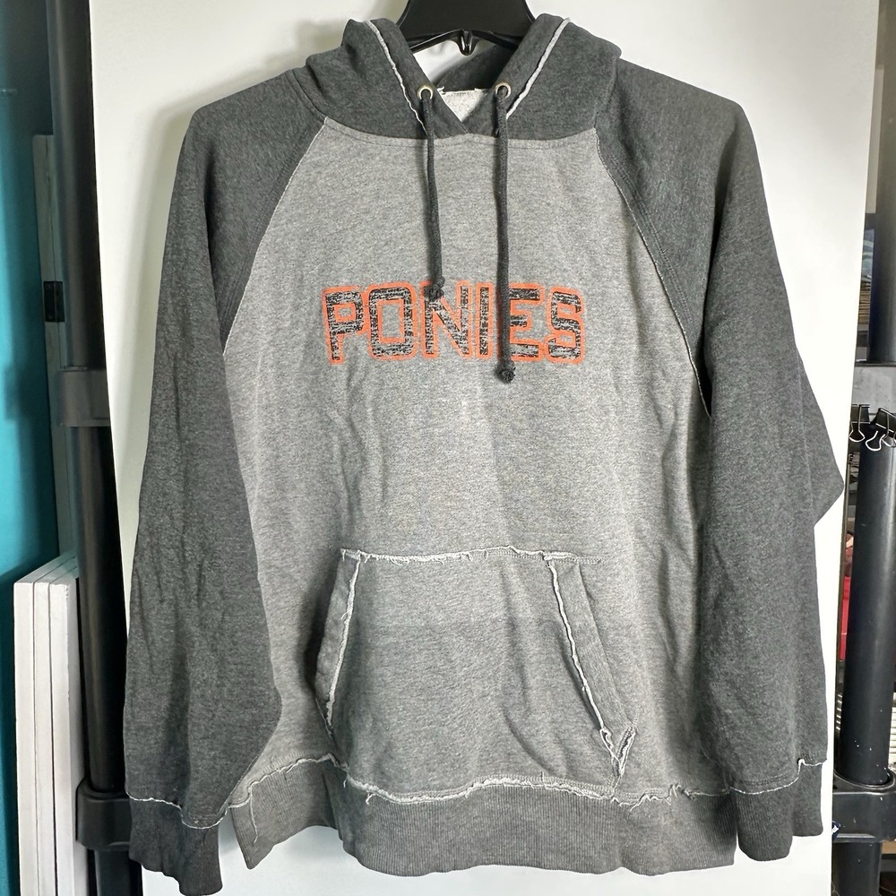 PONIES Hoodie Womens XL Gray Raglan Pullover Sweatshirt Distressed (tag Missing)